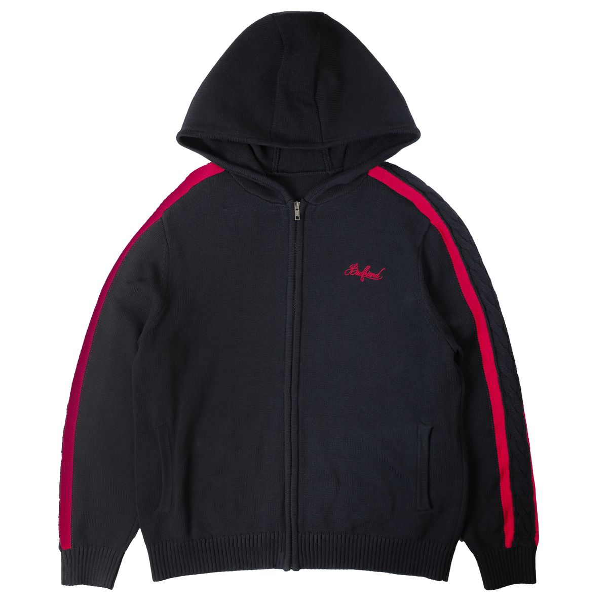 SCRIPT LOGO CABLE KNIT ZIP SWEATER