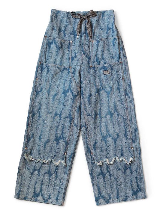 12OZ MAGPIE DENIM W-KNEE EASY BAGGY PANTS - FEATHER