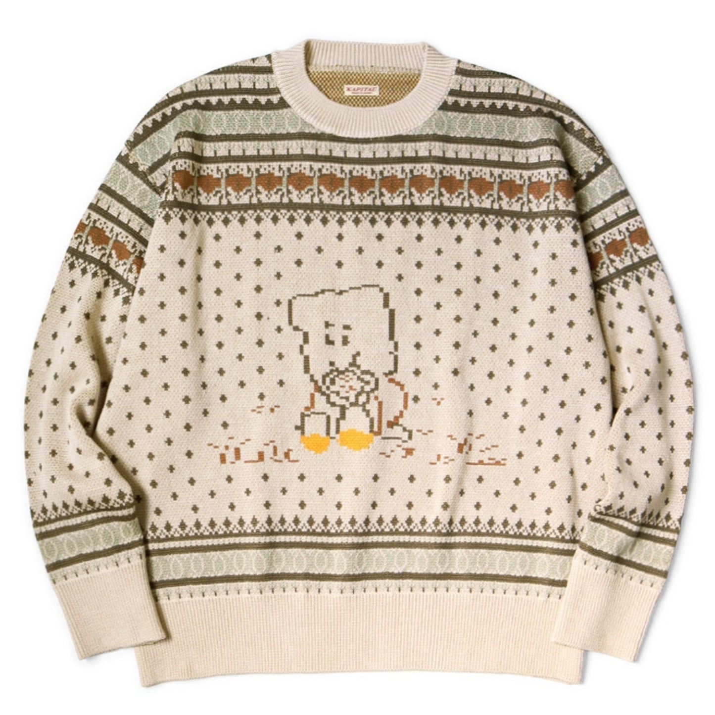 8G COTTON KNIT PECKISH RAINBOWY FAIR ISLE CREW SWEATER