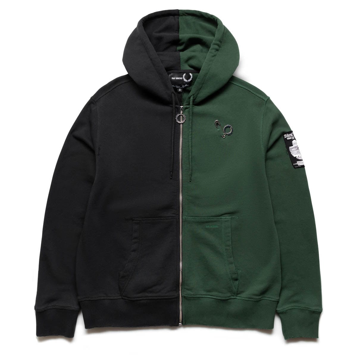 X RAF DESTROYED ZIP THROUGH HOODY Fir Green Bodega