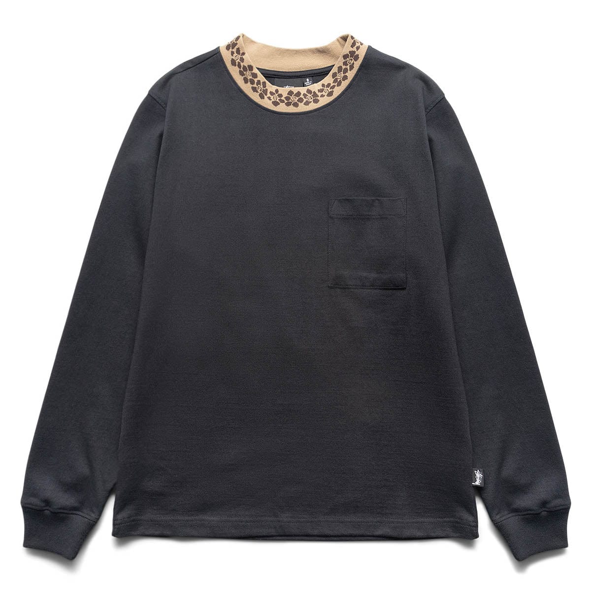 FLOWER MOCK NECK LS CREW BLACK | Bodega