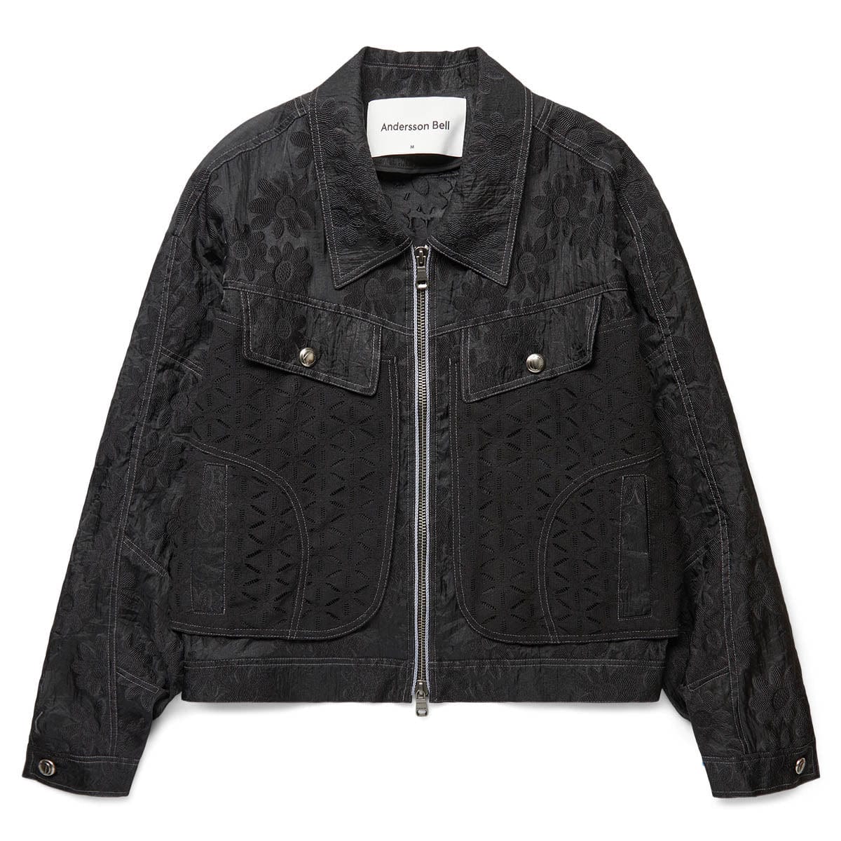 FLOWER SHEER ZIPUP JACKET BLACK Bodega