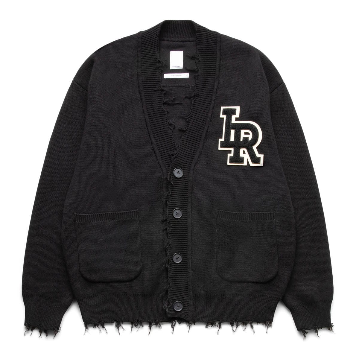DAMAGED LETTERED CARDIGAN BLACK | Bodega
