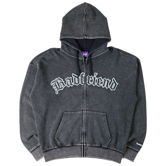 WAFFLE KNIT FULL ZIP SWEATER