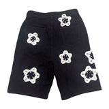 BLACK FLOWER CROCHET PATCH DENIM SHORTS