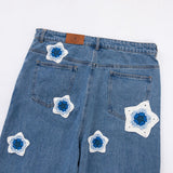 BLUE STAR CROCHET PATCH DENIM
