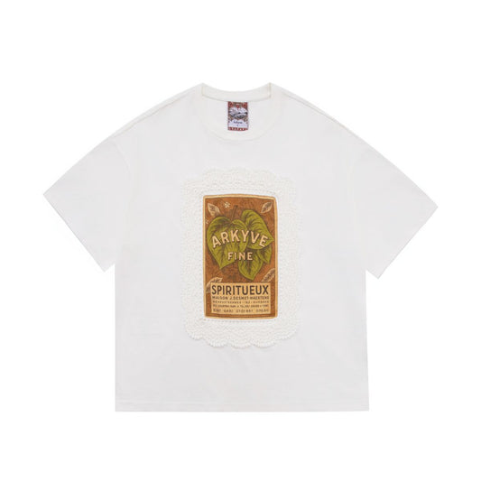 CROCHET WINE LABEL WHITE T-SHIRT