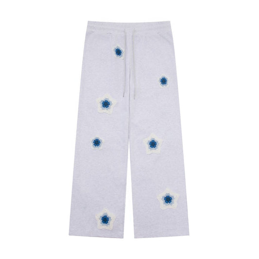 BLUE STAR CROCHET PATCH SWEATPANTS