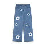 BLUE STAR CROCHET PATCH DENIM