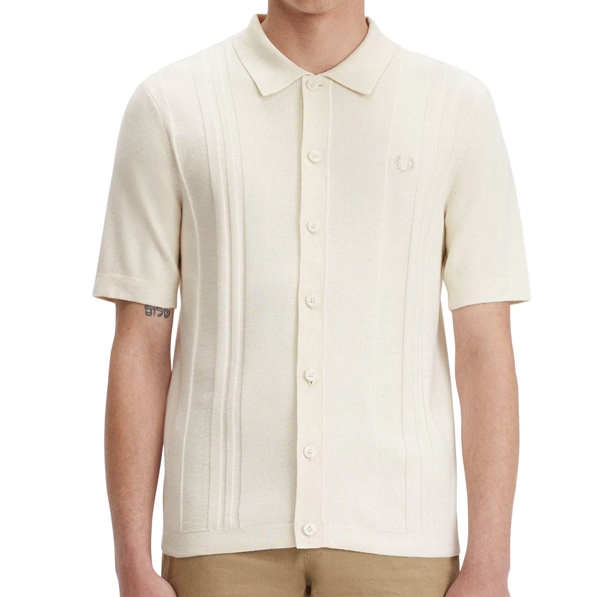 Fred Perry BUTTON THROUGH KNITTED SHIRT ECRU