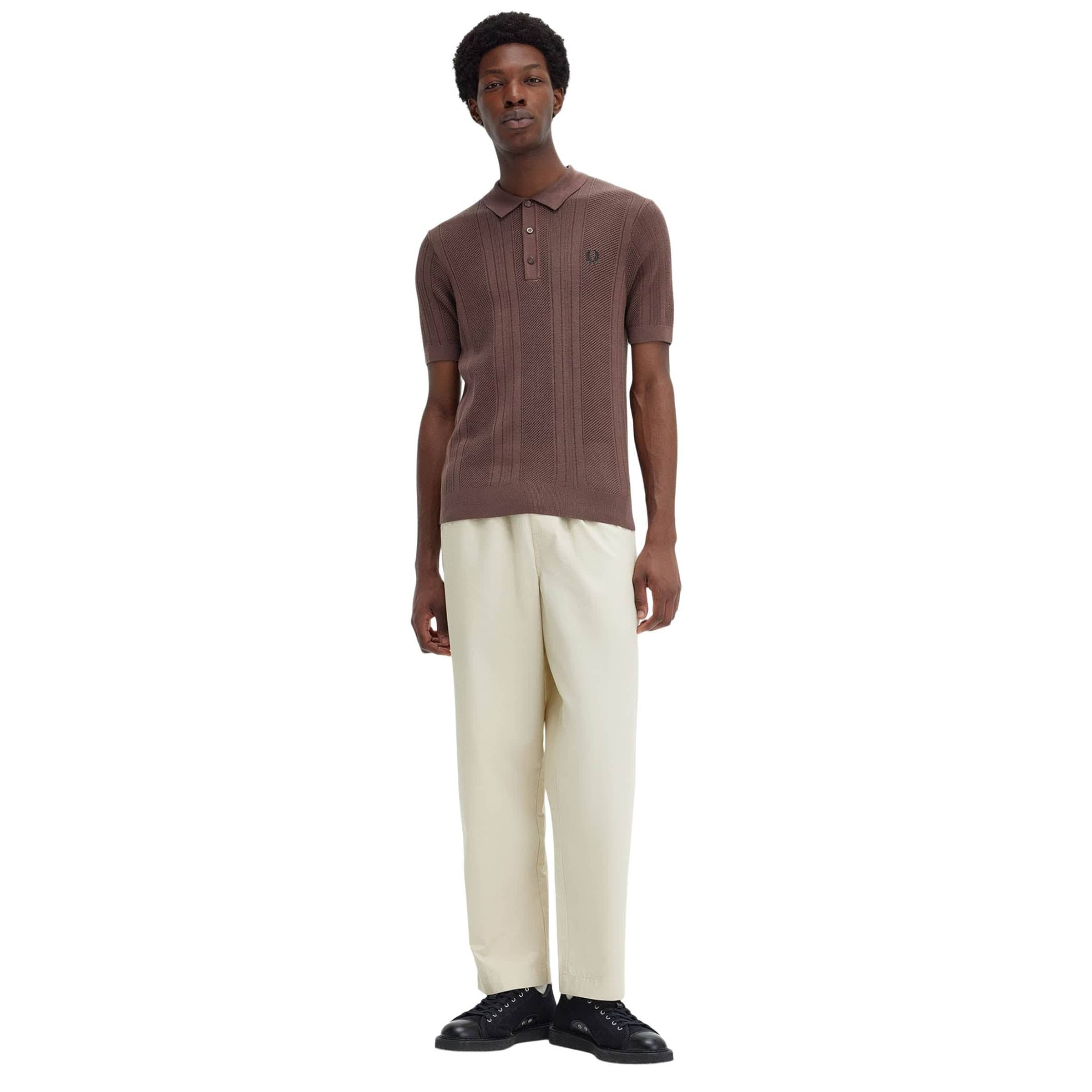 COTTON CROCHET KNIT POLO SHIRT CARRINGTON BRICK | Bodega
