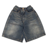 HALF-DART DENIM SHORTS