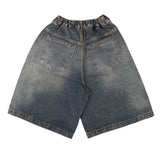 HALF-DART DENIM SHORTS