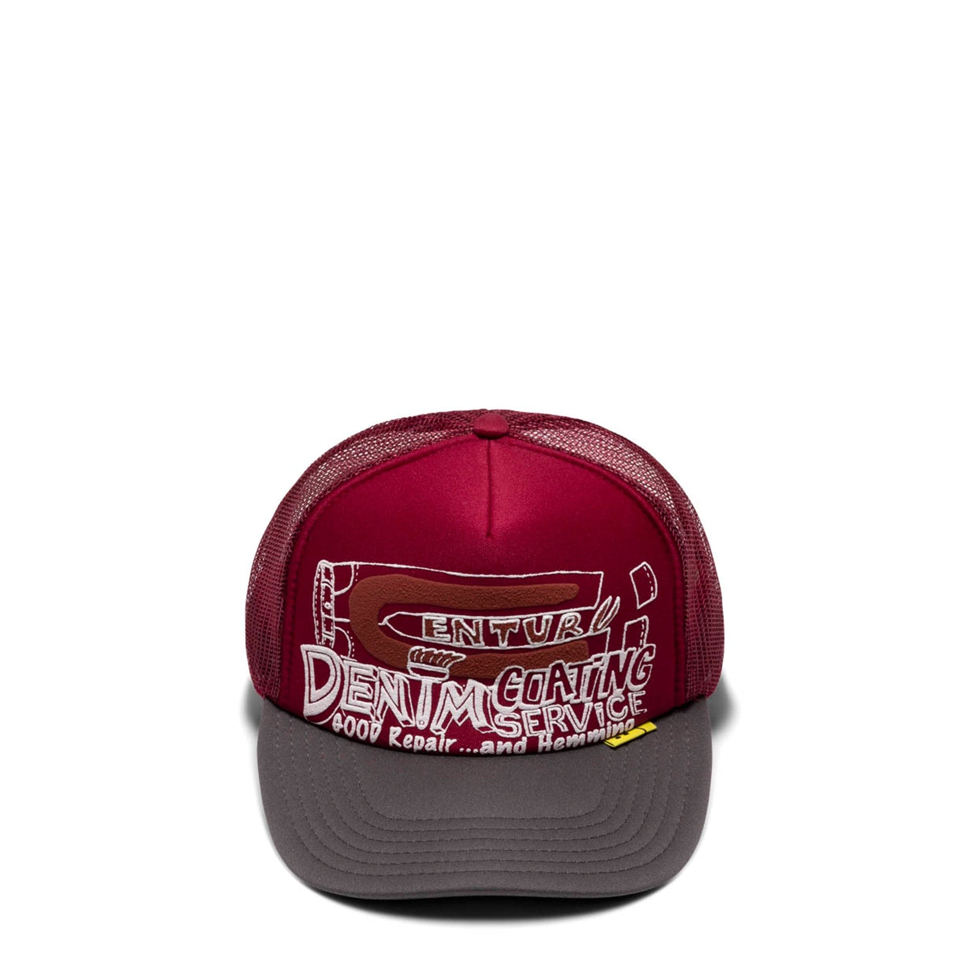 KAPITAL Headwear BURGUNDY/CHARCOAL / O/S CENTURY DENIM COATING SERVICE TRUCKER HAT