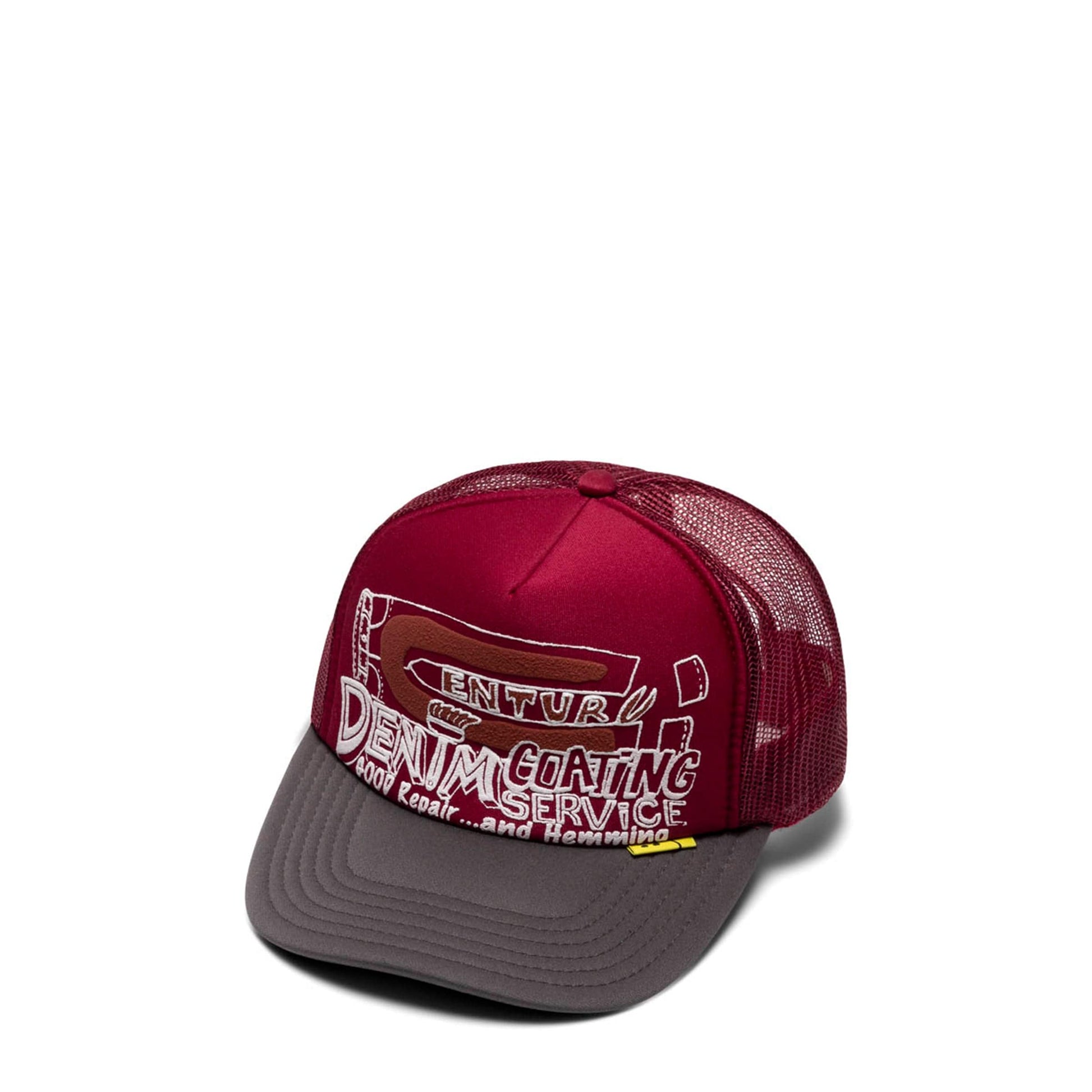 KAPITAL Headwear BURGUNDY/CHARCOAL / O/S CENTURY DENIM COATING SERVICE TRUCKER HAT