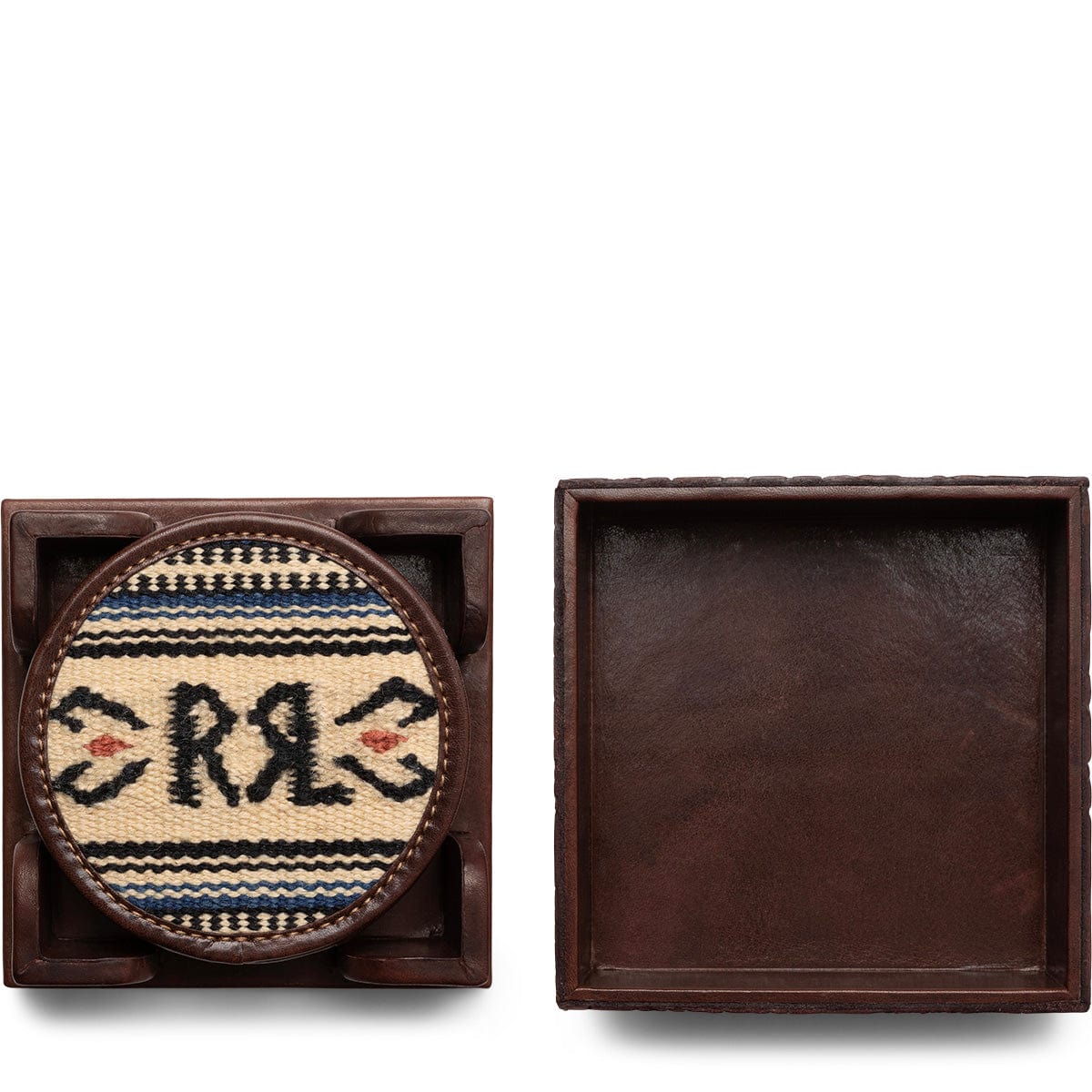 RRL Odds & Ends CREAM/MULTI/BROWN / O/S RRL COASTERS WITH HAND TOOLED LEATHER BOX