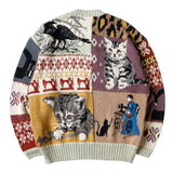 5G COTTON KNIT PATCHWORK BIG CREW SWEATER(CAT&RAVEN)