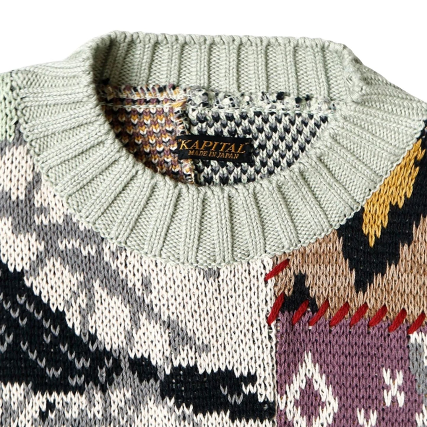 5G COTTON KNIT PATCHWORK BIG CREW SWEATER(CAT&RAVEN)