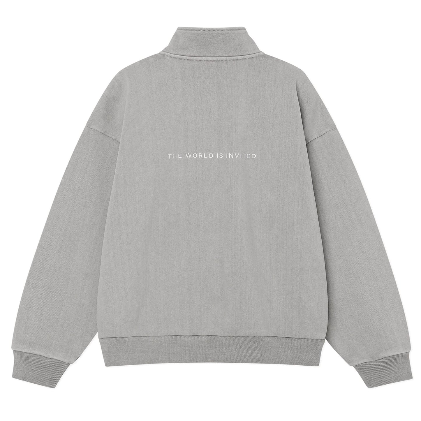 WASHED EMBROIDERED HALF ZIP-UP