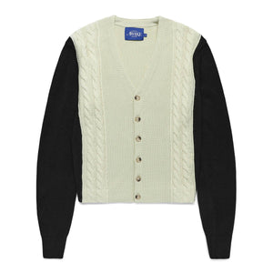 CONTRAST PANEL WOOL CARDIGAN IVORY/BLACK | Bodega