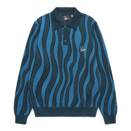 By Parra Shirts AQUA WEED WAVES KNITTED POLO SHIRT