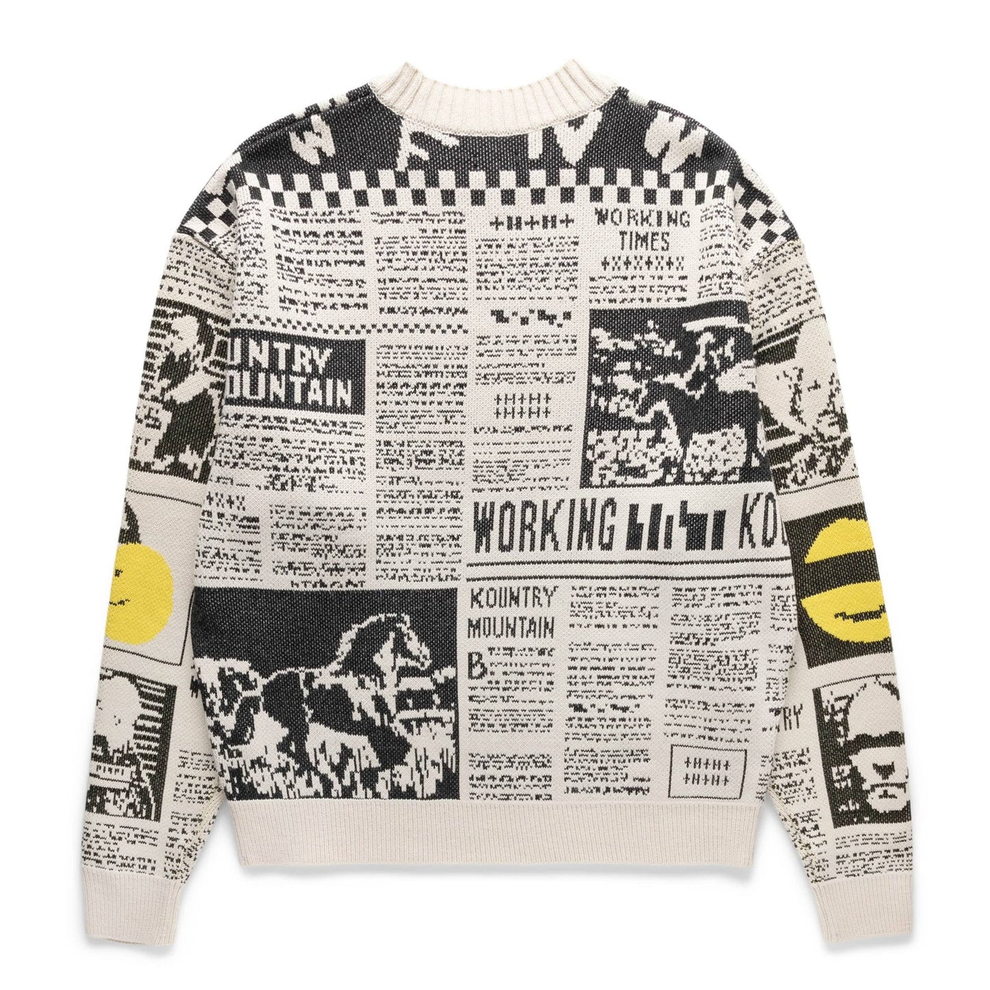 KAPITAL 8G KNIT NEWSPAPER CREW SWEATER (KOUNTRY NEWS) ECRU