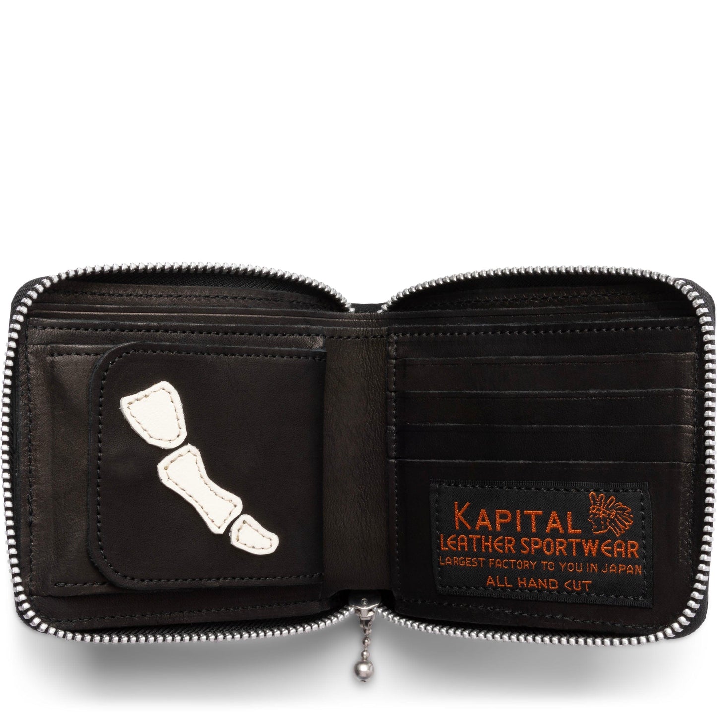 KAPITAL THUMB UP BONE HAND ZIP WALLET BLACK