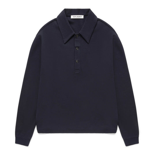 OUR LEGACY ILE PIQUET POLO SHIRT NAVY