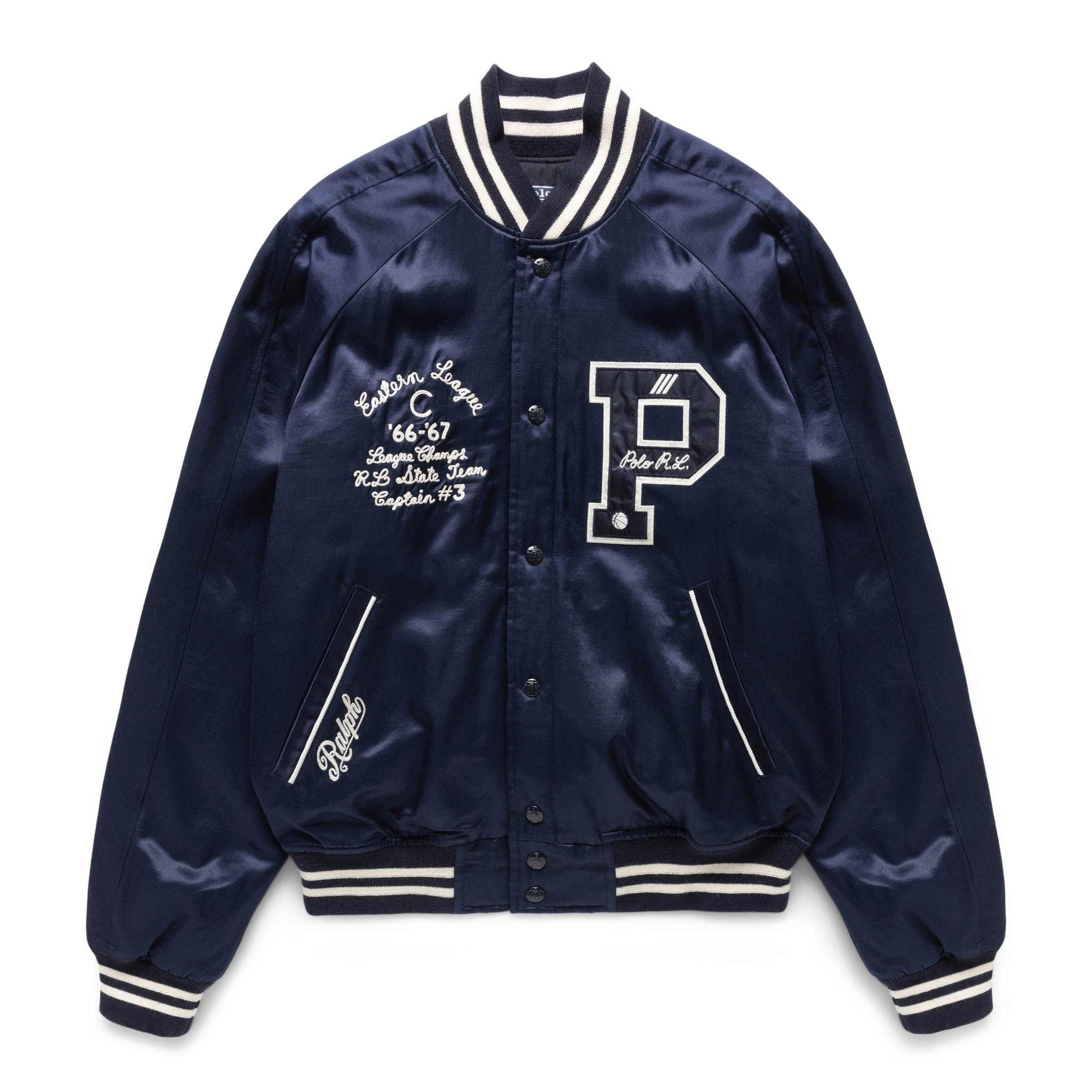 VARSITY SATIN JACKET AVIATOR NAVY | Bodega