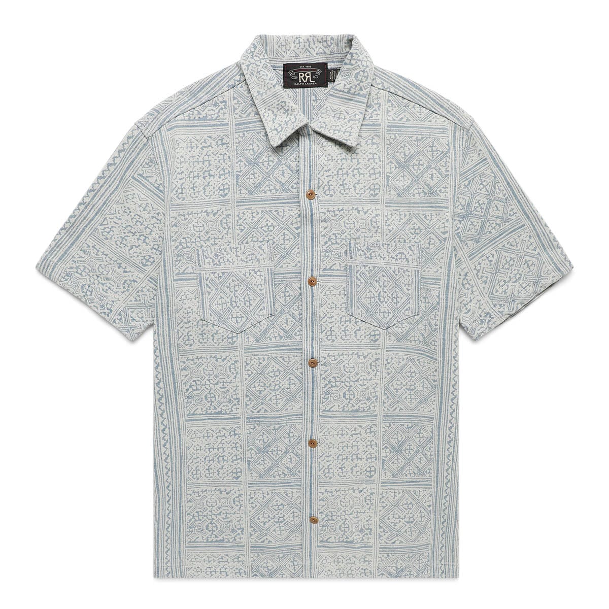 RRL Shirts PRINTED INDIGO JERSEY KNIT CAMP SHIRT