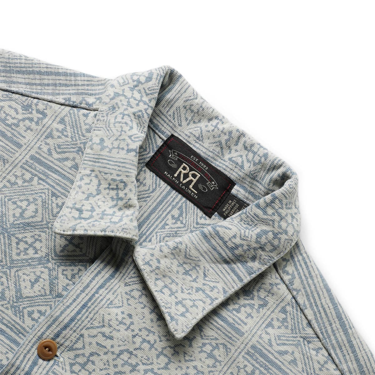 RRL Shirts PRINTED INDIGO JERSEY KNIT CAMP SHIRT