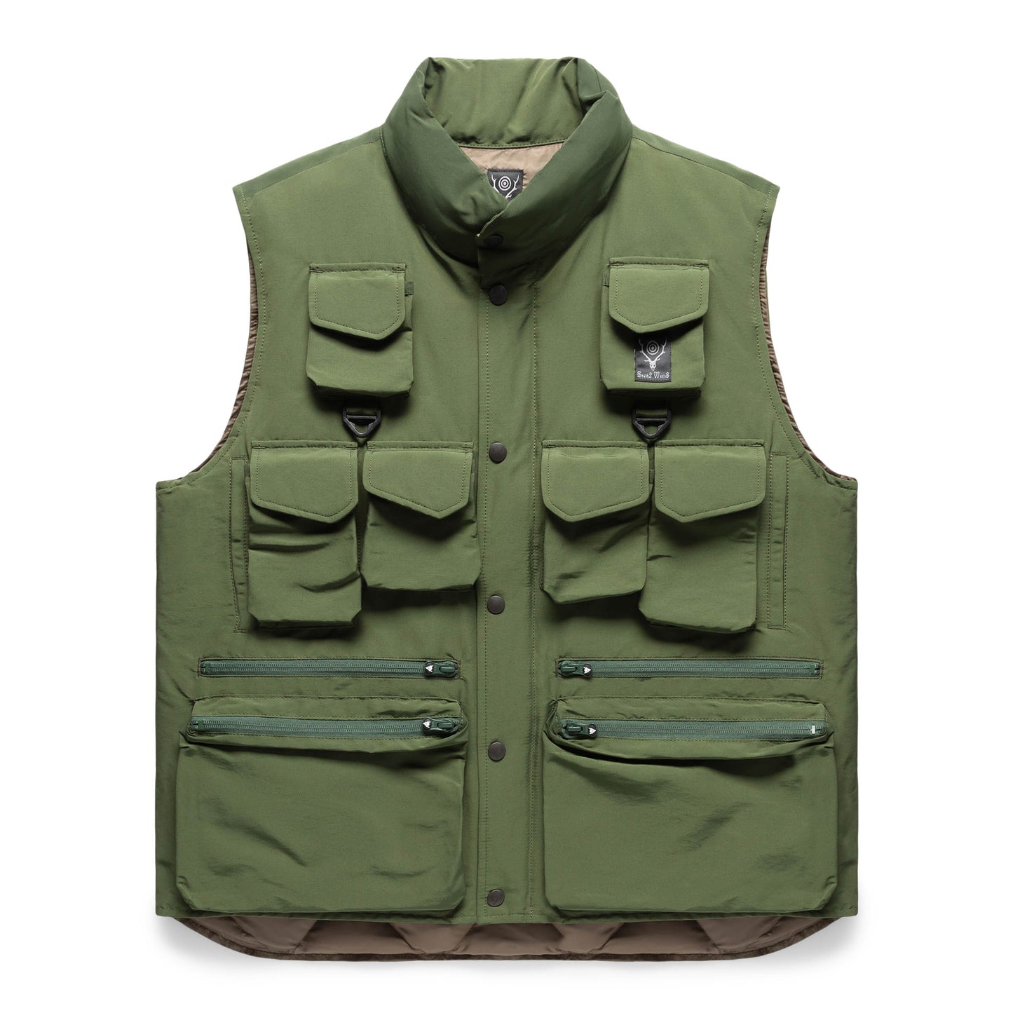 South2 West8 MULTI-POCKET ZIPPED DOWN VEST GREEN