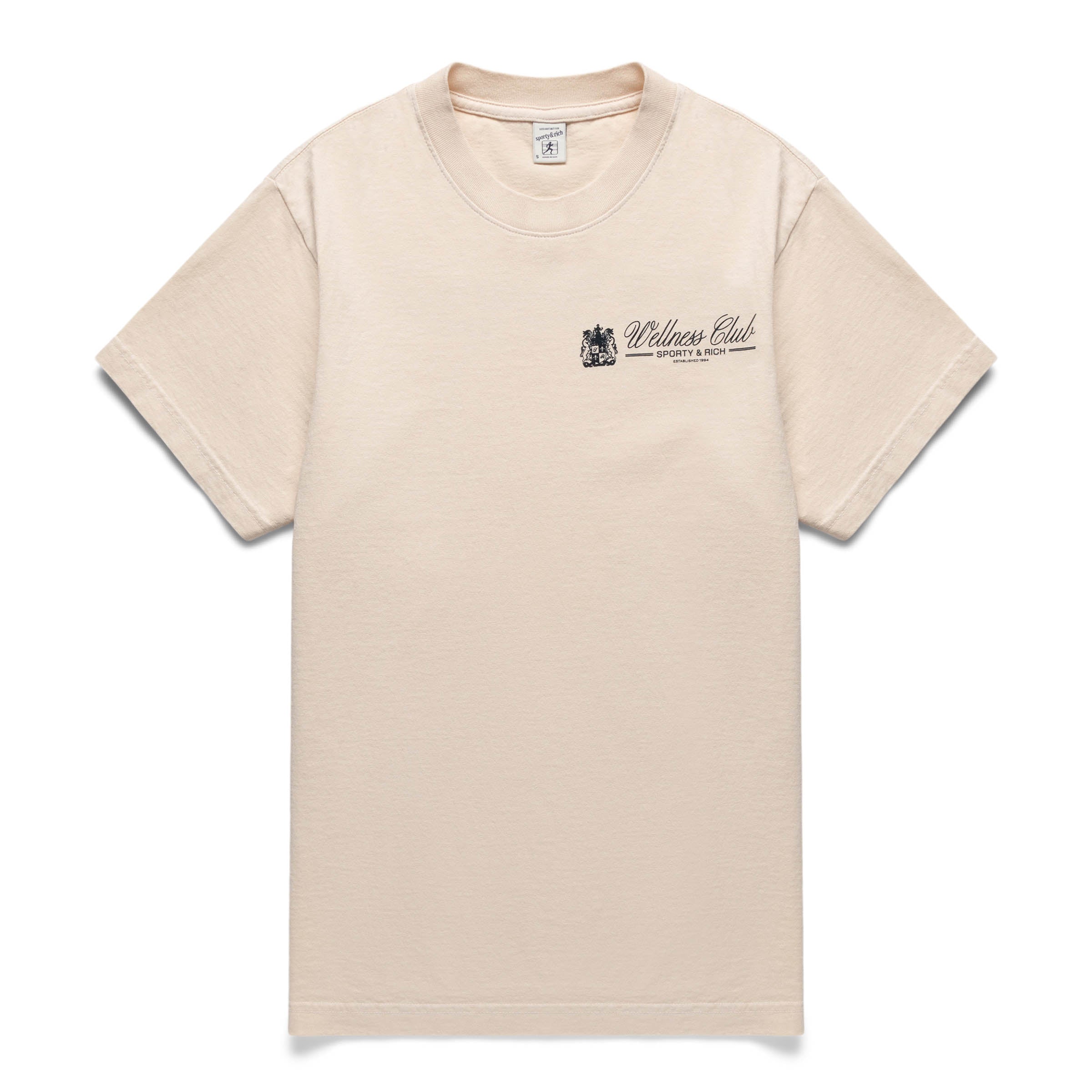 Sporty&Rich｜ (Varsity Crest T-Shirts - Cream/Navy (TO04 VARSITY-CREST-TSHIRT-WHITE-1.