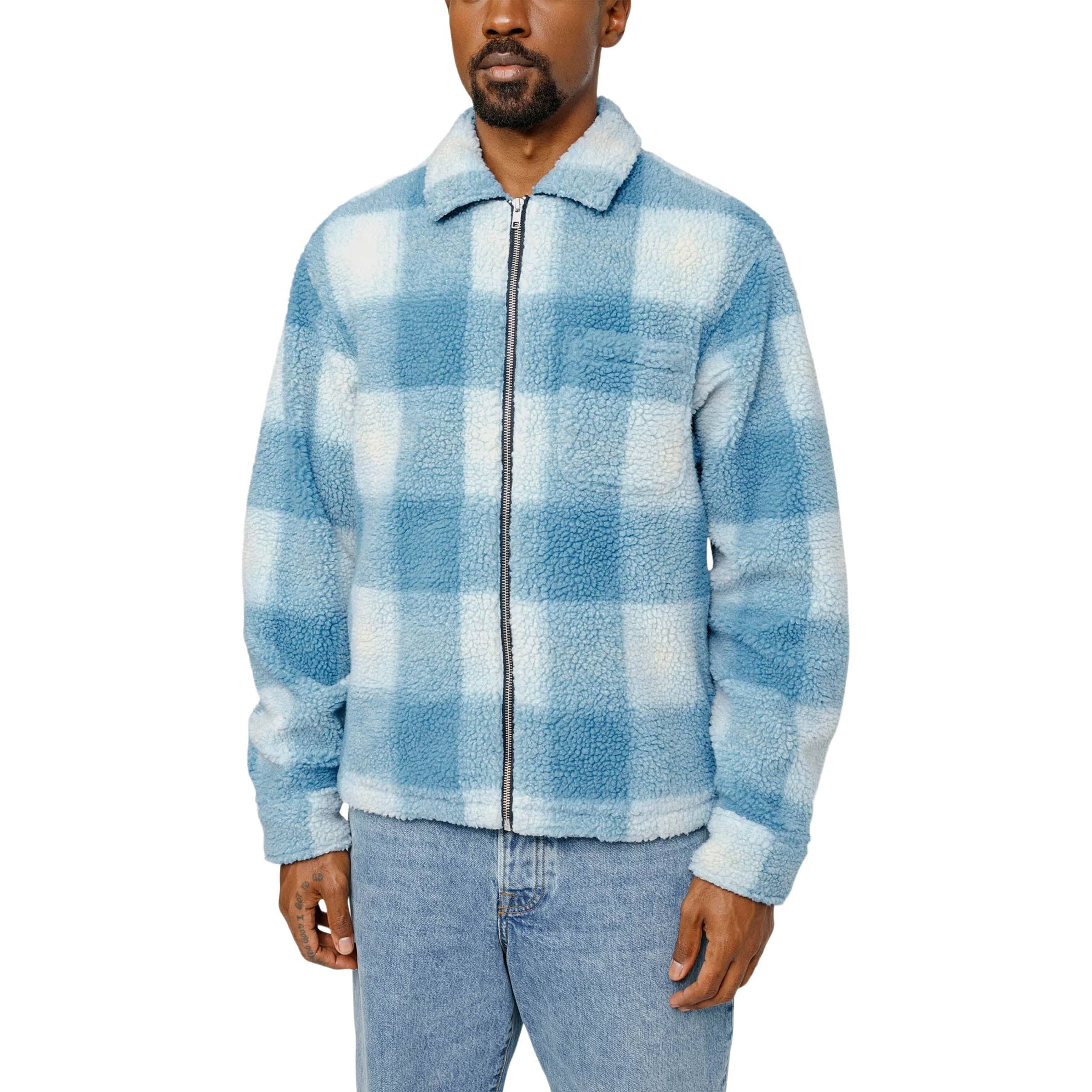 ZIP SHERPA SHADOW PLAID LIGHT BLUE | Bodega