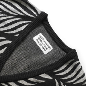 LEAF JACQUARD CARDIGAN BLACK/GREY | Bodega