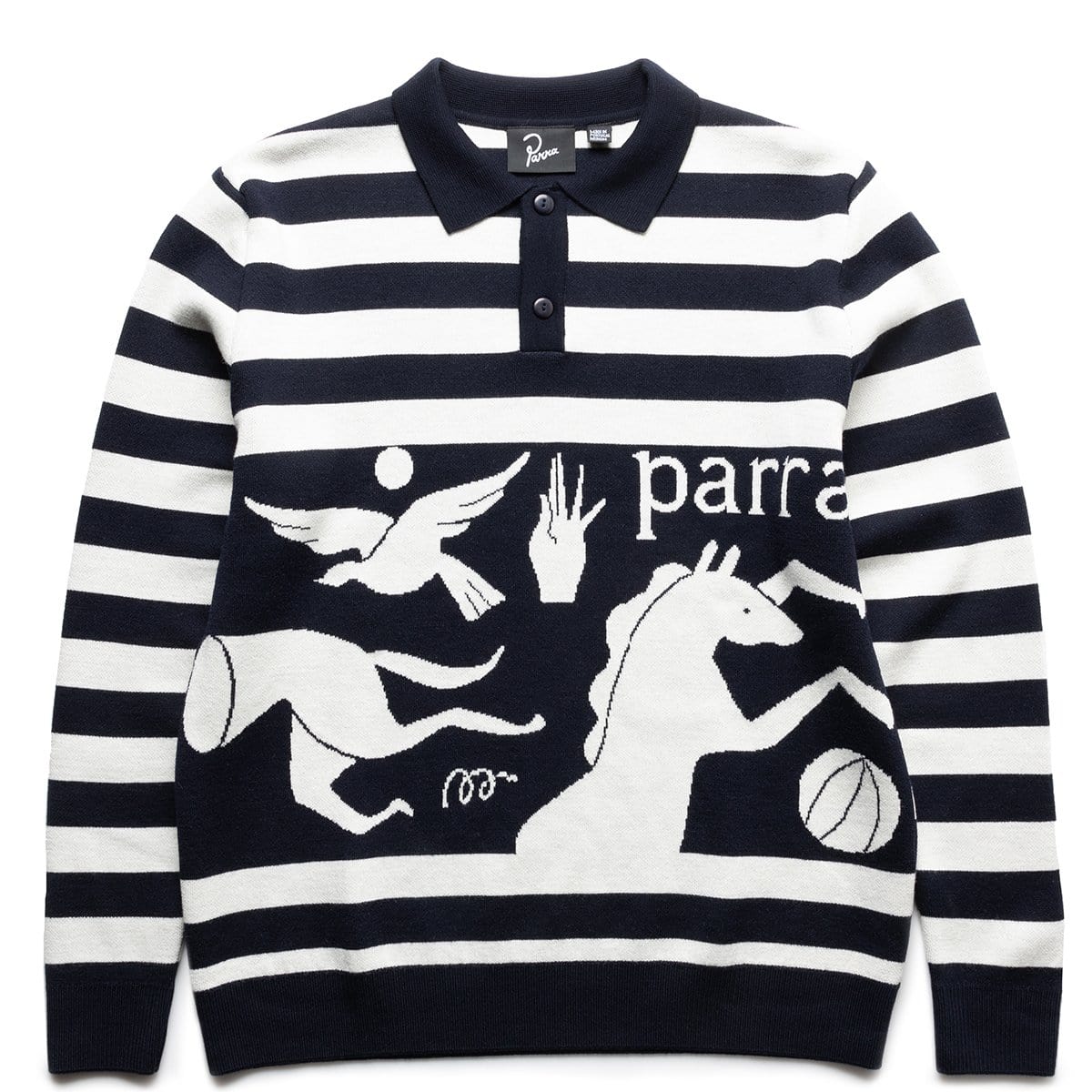 【NAVY/OFF_WHITE】by Parra / basket bird horse knitted polo shirt