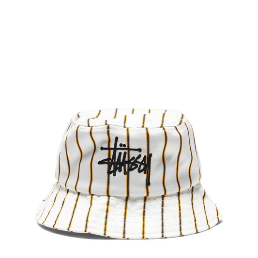 Stussy BIG LOGO STRIPED BUCKET HAT Off White