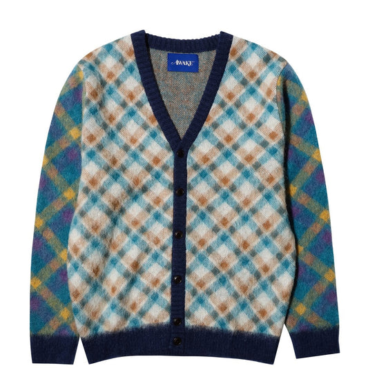 Awake NY Knitwear DOUBLE PLAID MOHAIR CARDIGAN