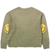 Kapital Knitwear KHAKI / 3 5G COTTON KNIT SMILIE PATCH CREW SWEATER