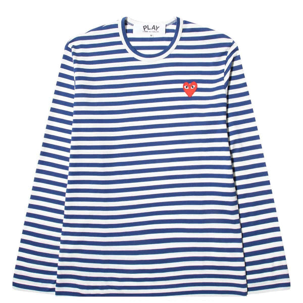 ◆THE MUSEUM VISITOR◆ HEART STRIPE LONG TSHIRT BLUE 15643 Comme des Garcons Comme Des Garons Play Embroidered Heart