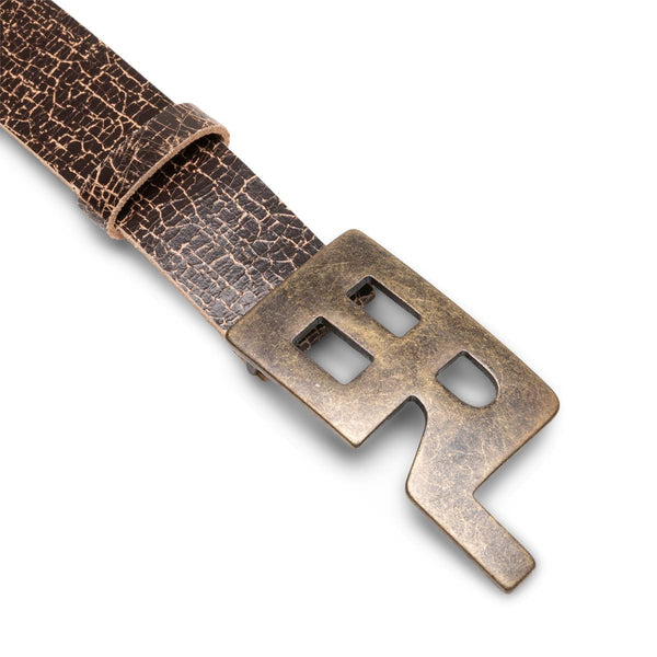 Monogram Cracked Leather Belt in Brown - ERL