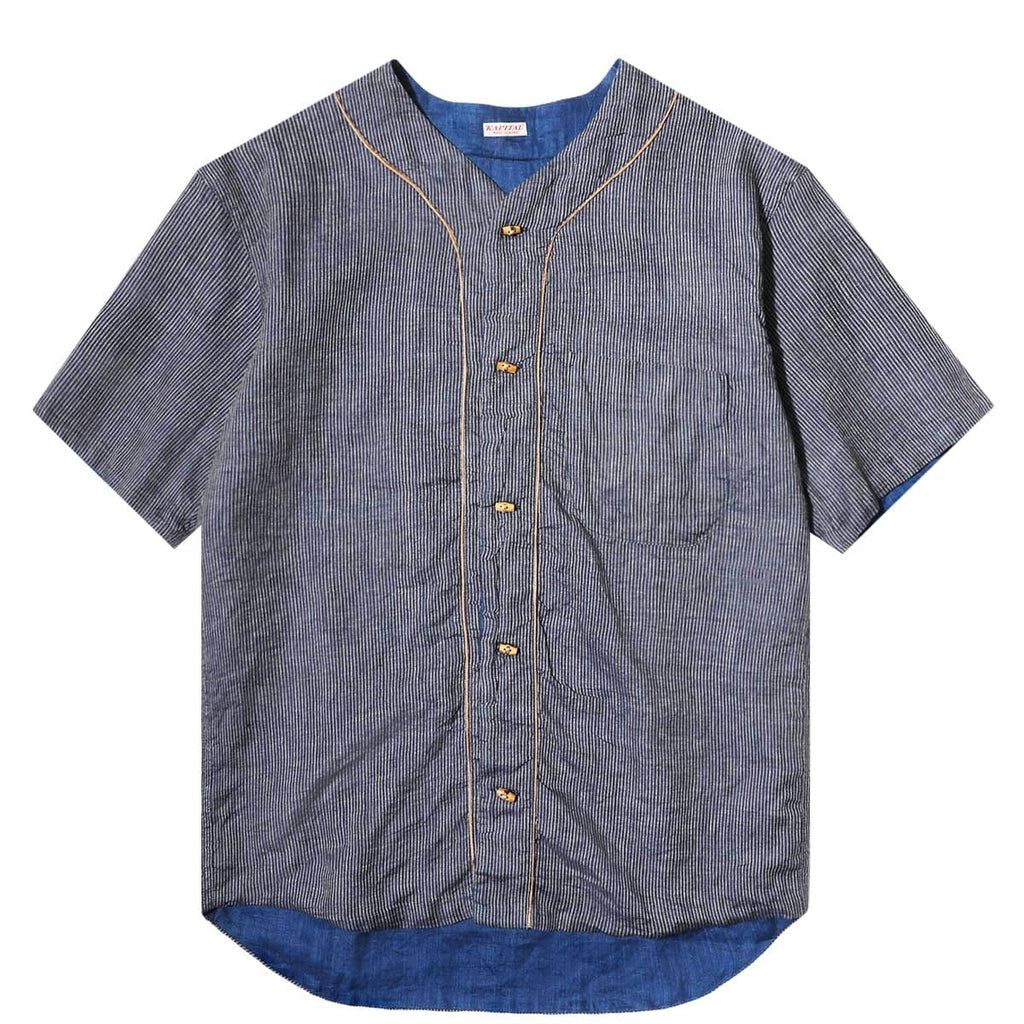 IDG LINEN BAMBOO STRIPE BASEBALL SHIRT Indigo – Bodega