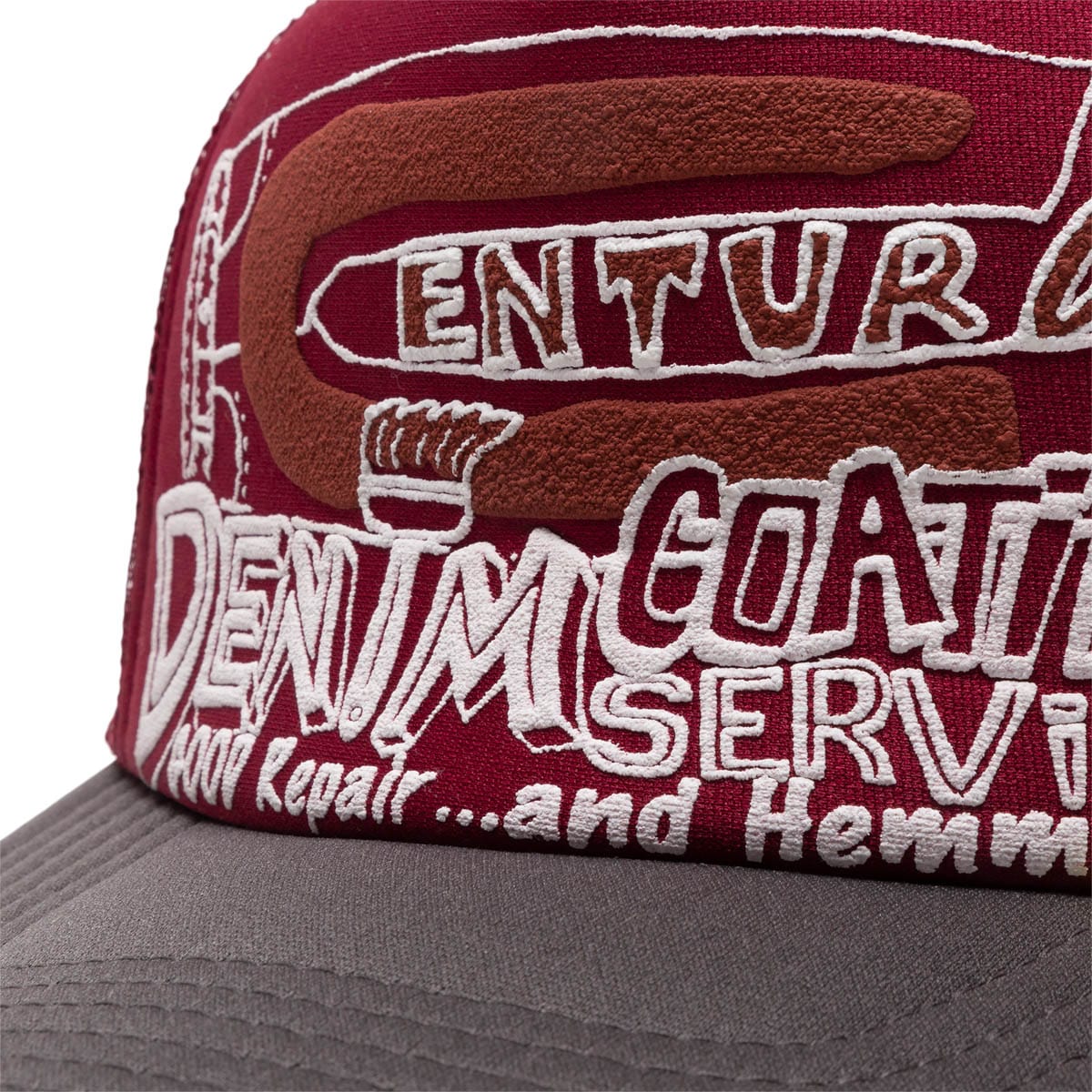 KAPITAL Headwear BURGUNDY/CHARCOAL / O/S CENTURY DENIM COATING SERVICE TRUCK CAP