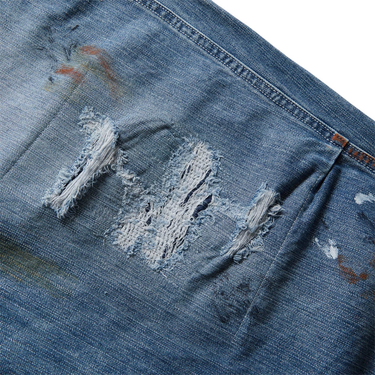 REPAIRED DENIM SARROUEL PANTS