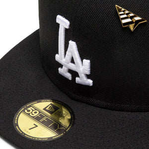 LOS ANGELES DODGERS 59FIFTY NEW ERA BLACK WITH WHITE OUTLINE