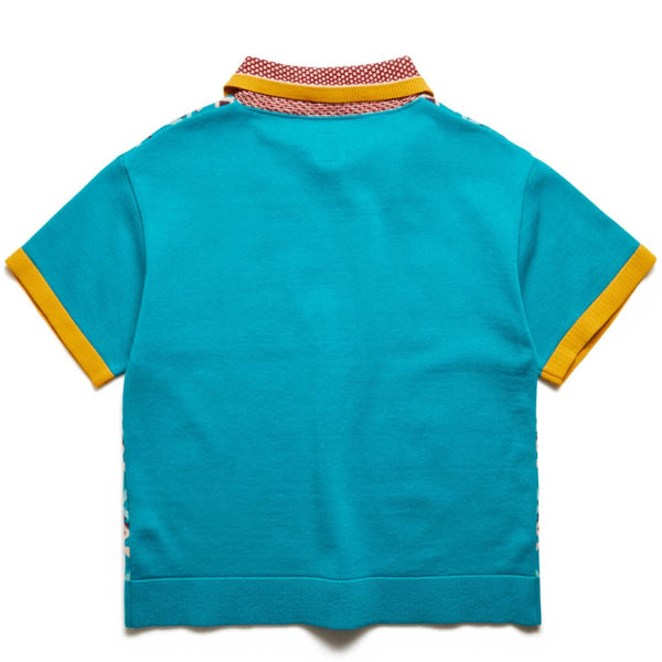 FLOWER KNIT H/S POLO Blue | Bodega