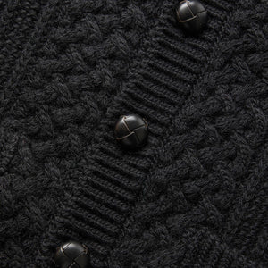 DOUBLE ZIP ARAN PATTERN CARDIGAN BLACK | 127-0Shops