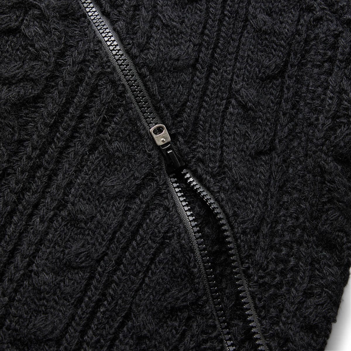 DOUBLE ZIP ARAN PATTERN CARDIGAN BLACK | 127-0Shops