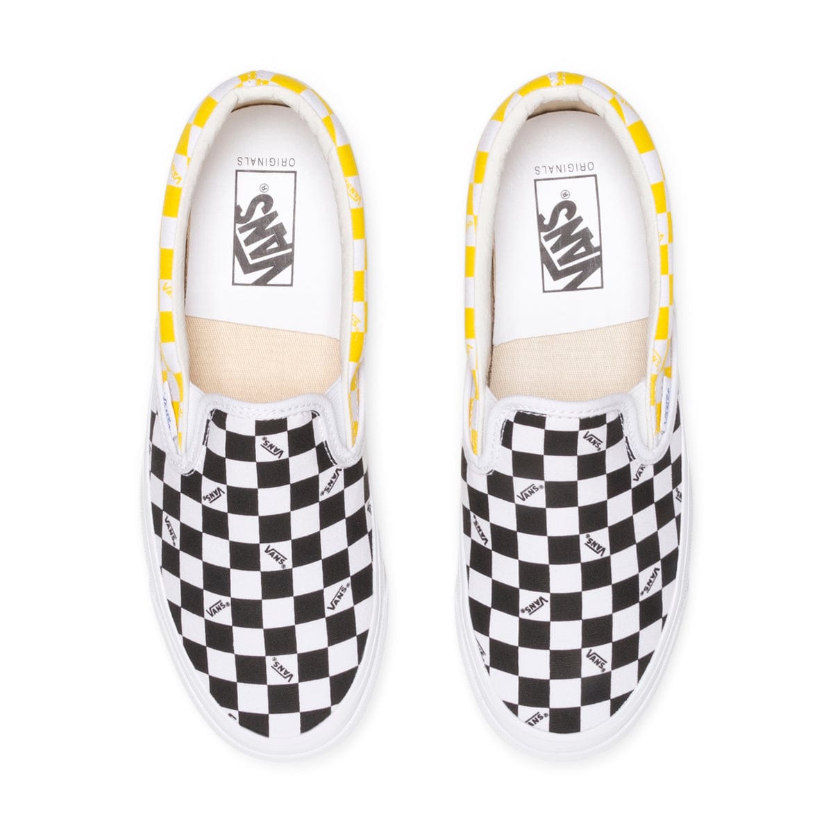 Black white cheap yellow checkered vans