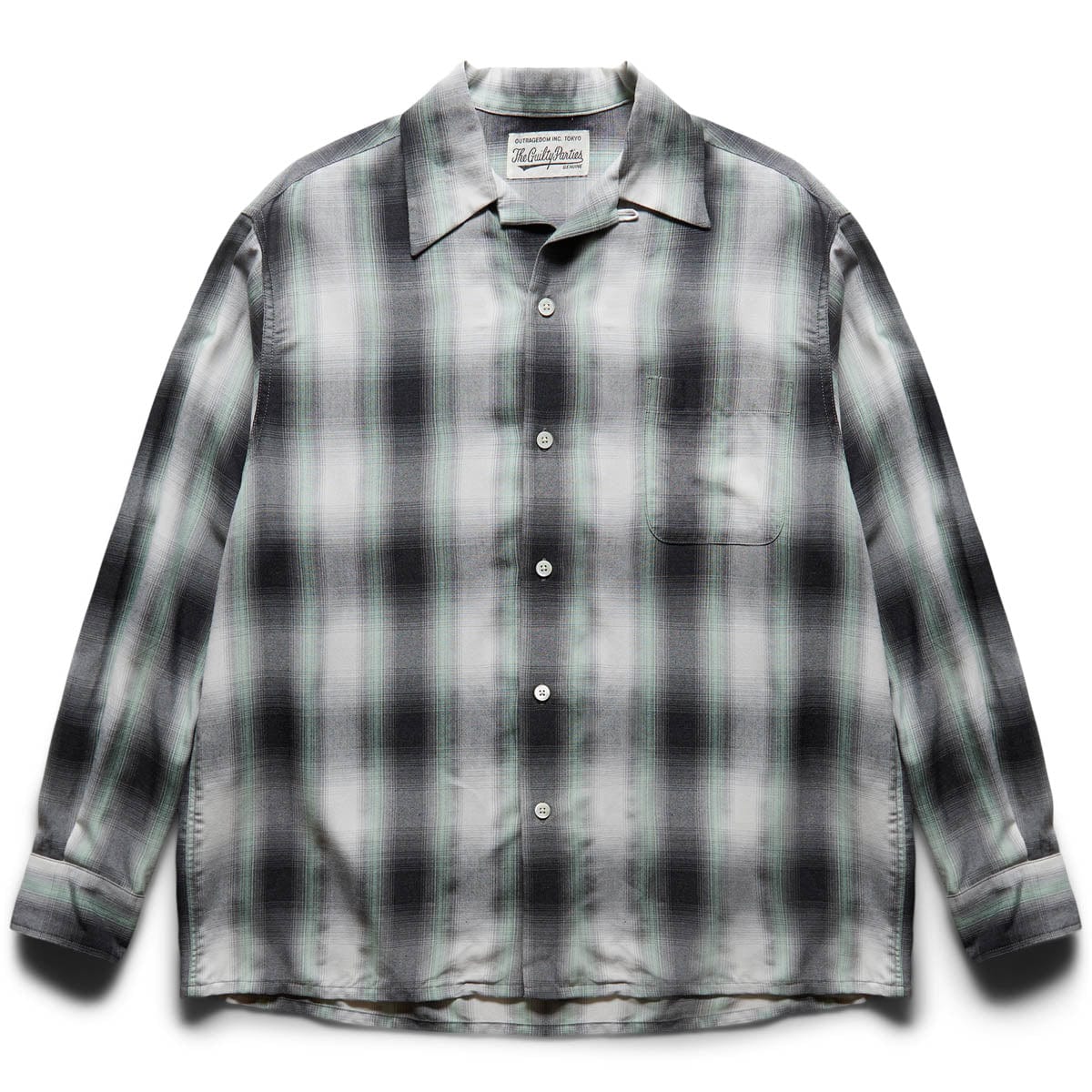 1) GREEN - OMBRE CHECK OPEN COLLAR SHIRT L/S (TYPE - Le Sweat